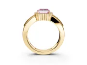 Halo Engagement Ring Setting for Fancy Pink Asscher Cut Center with Wide Band, Inlaid Accent Row and Prong Head in Yellow Gold