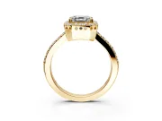 Halo Engagement Ring Setting for Asscher Cut Center with Inner Milgrain Border and Prong Head in Yellow Gold
