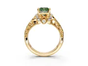 Solitaire Engagement Ring Setting for Fancy Green Cushion Cut Center with Filigree Accent Basket and Prong Head in Yellow Gold