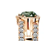 Halo Engagement Ring Setting for Fancy Green Heart-Shaped Center with Wide-Open Pave Split Shank and Prong Head in Rose Gold