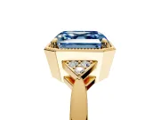 Cluster Engagement Ring Setting for Fancy Blue Asscher Cut Center with Milgrain Shoulder Clusters and Prong Head in Yellow Gold