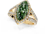 Halo Engagement Ring Setting for Fancy Green Marquise Center with Narrow Pave Split Shank and Prong Head in Yellow Gold