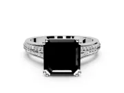 Solitaire Engagement Ring Setting for Fancy Black Asscher Cut Center with Pave Rail Split Shank and Prong Head in White Gold