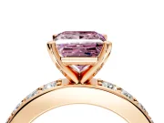 Solitaire Engagement Ring Setting for Fancy Pink Princess Cut Center with Channel-Set Accents and Prong Head in Rose Gold