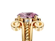 Solitaire Engagement Ring Setting for Fancy Pink Oval Center with Twisted Band and Scroll Prong Head in Yellow Gold