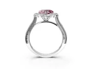 Milgrain Halo Engagement Ring Setting for Fancy Pink Heart-Shaped Center with Bezel Point Accents and Prong Head in Platinum
