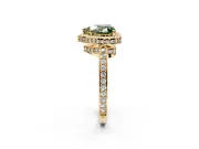 Halo Engagement Ring Setting for Fancy Green Heart-Shaped Center with Metal-Rimmed Halo, Pave Band and Prong Head in Yellow Gold