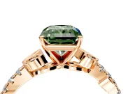Leaf Motif Engagement Ring Setting for Fancy Green Radiant Cut Center with Pave Band and Prong Head in Rose Gold