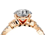 Leaf Motif Engagement Ring Setting for Round Cut Center with Pave Band and Prong Head in Rose Gold