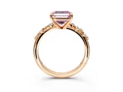 Solitaire Engagement Ring Setting for Fancy Pink Asscher Cut Center with Trailing Leaf Accent Band and Prong Head in Rose Gold