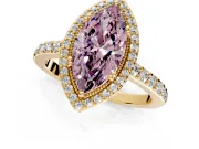 Halo Engagement Ring Setting for Fancy Pink Marquise Center with Inner Milgrain Border and Prong Head in Yellow Gold