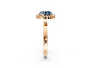 Halo Engagement Ring Setting for Fancy Blue Round Cut Center with Thin Plain Band and Prong Head in Rose Gold