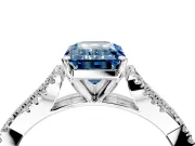 Solitaire Engagement Ring Setting for Fancy Blue Emerald Cut Center with Twisted Pave Split Shank and Prong Head in Sterling Silver