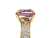 Solitaire Engagement Ring Setting for Fancy Pink Asscher Cut Center with Multi-Row Pave Accents and Basket Head in Yellow Gold