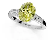 3 Stone Engagement Ring Setting for Fancy Yellow Oval Center with Baguette Accents and Prong Head in Platinum