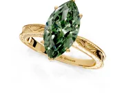 Solitaire Engagement Ring Setting for Fancy Green Marquise Center with Engraved Milgrain Band and Prong Head in Yellow Gold