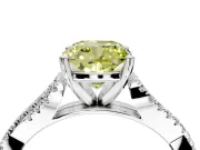 Solitaire Engagement Ring Setting for Fancy Yellow Cushion Cut Center with Twisted Pave Split Shank and Prong Head in Platinum
