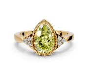 Cluster Engagement Ring Setting for Fancy Yellow Pear-Shaped Center with Milgrain Shoulder Clusters and Prong Head in Yellow Gold