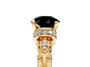 Solitaire Engagement Ring Setting for Fancy Black Round Cut Center with Filigree Band and Prong Head in Yellow Gold