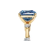 Solitaire Engagement Ring Setting for Fancy Blue Asscher Cut Center with Bezel Station Band and Prong Head in Yellow Gold