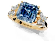 Floral Engagement Ring Setting for Fancy Blue Princess Cut Center with Marquise Cluster Shoulders and Prong Head in Yellow Gold