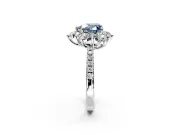 Floral Halo Engagement Ring Setting for Fancy Blue Heart-Shaped Center with Pave Accents and Prong Head in Platinum