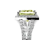 Halo Engagement Ring Setting for Fancy Yellow Princess Cut Center with Pave Split Shank and Prong Head in Platinum