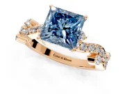 Solitaire Engagement Ring Setting for Fancy Blue Princess Cut Center with Bar-Station Pave Twist and Prong Head in Rose Gold