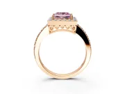 Halo Engagement Ring Setting for Fancy Pink Princess Cut Center with Heart-Shaped Openwork, Pave Band and Prong Head in Rose Gold