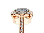 Floral Halo Engagement Ring Setting for Emerald Cut Center with Large Halo Accents and Prong Head in Rose Gold