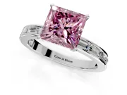 Solitaire Engagement Ring Setting for Fancy Pink Princess Cut Center with Channel Baguette Band and Prong Head in White Gold