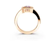 Halo Engagement Ring Setting for Fancy Pink Emerald Cut Center with Milgrain Halo, Pave Band and Prong Head in Rose Gold