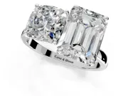 Cushion Cut and Emerald Cut Lab-Grown Diamond Toi et Moi Engagement Ring with Prong-Set Stones in Sterling Silver