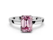 Solitaire Engagement Ring Setting for Fancy Pink Emerald Cut Center with Plain Band and Flat Tab Prong Head in Sterling Silver