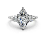 3 Stone Engagement Ring Setting for Marquise Center with Large Pear-Shaped Accents and Prong Head in Sterling Silver