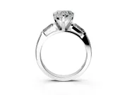3 Stone Engagement Ring Setting for Heart-Shaped Center with Tapered Baguettes, Plain Band and Prong Head in Sterling Silver