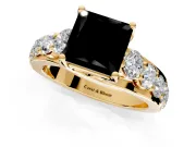 Solitaire Engagement Ring Setting for Fancy Black Princess Cut Center with Graduated Shared Prongs and Prong Head in Yellow Gold