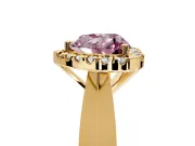 Halo Engagement Ring Setting for Fancy Pink Heart-Shaped Center with Square Band and Prong Head in Yellow Gold