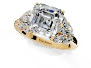 Leaf Cluster Engagement Ring Setting for Asscher Cut Center with Marquise Accents and Prong Head in Yellow Gold