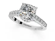 Solitaire Engagement Ring Setting for Cushion Cut Center with Crossover Accents and Prong Head in White Gold