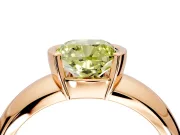 Tension Engagement Ring Setting for Fancy Yellow Cushion Cut Center with Wide Flat Band and Tension Head in Rose Gold