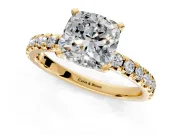 Solitaire Engagement Ring Setting for Cushion Cut Center with Large Accents and Prong Head in Yellow Gold