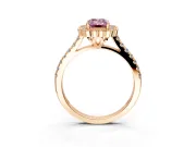 Milgrain Floral Halo Engagement Ring Setting for Fancy Pink Emerald Cut Center with Pave Band and Prong Head in Rose Gold