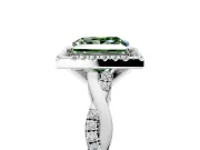 Halo Engagement Ring Setting for Fancy Green Princess Cut Center with Pave and Plain Twist Band and Prong Head in Sterling Silver
