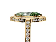 Halo Engagement Ring Setting for Fancy Green Marquise Center with Framed Halo, Pave Band and Prong Head in Yellow Gold