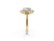 Small-Accent Cluster Halo Engagement Ring Setting for Radiant Cut Center with Plain Band and Prong Head in Yellow Gold