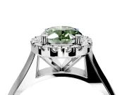 Halo Engagement Ring Setting for Fancy Green Oval Center with Square Band and Prong Head in Sterling Silver