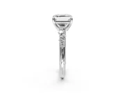 Solitaire Engagement Ring Setting for Asscher Cut Center with Trailing Leaf Accent Band and Prong Head in Sterling Silver