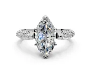 Solitaire Engagement Ring Setting for Marquise Center with Multi-Row Accents and Prong Head in White Gold