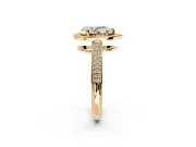 Milgrain Halo Engagement Ring Setting for Pear-Shaped Center with Three-Sided Pave Band and Prong Head in Yellow Gold